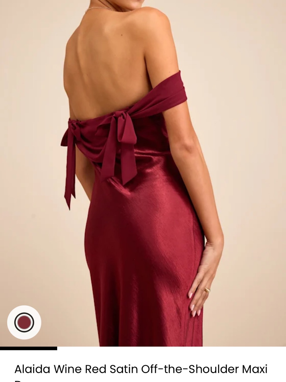 Lulu's Wine Red Satin Off-the-Shoulder Maxi Dress with Back Tie